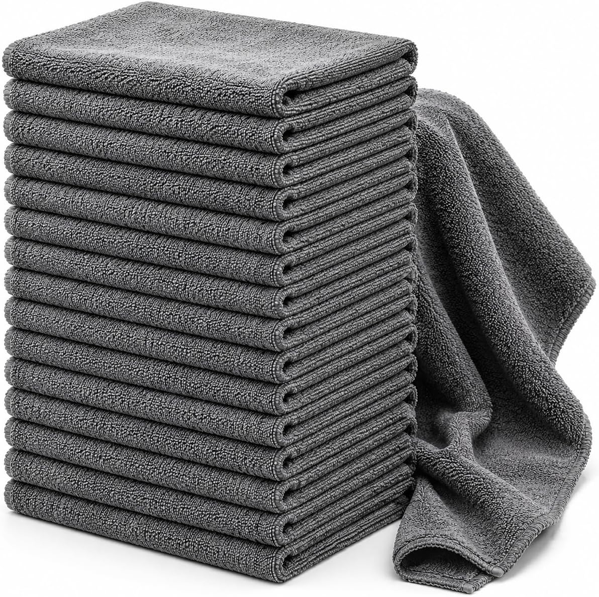 Rugged Peaks Co. 18-Pack Microfiber Towels for Cars – 300 GSM All Purpose Car Detailing Cleaning Cloths for Auto, Garage & Home, Dual Pile, 16x16 in (Gray)
