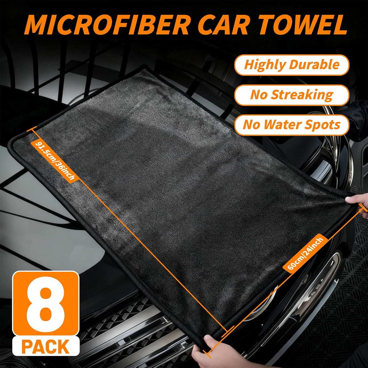 8 Pack Microfiber Car Towels, 36" x 24" Microfiber Cleaning Cloth, 600 GSM