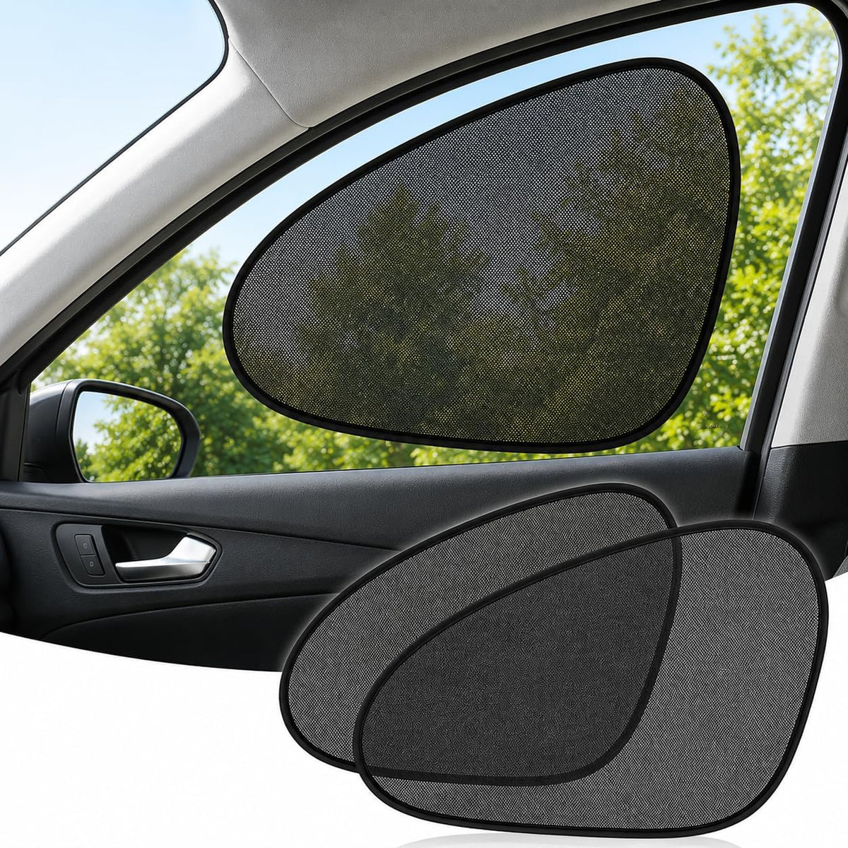 2 Pack Car Window Shades, Static Cling Side Window Sun Shade for Cars | UV Protection Mesh Curtain Blocks Sun Glare & Heat | Foldable Auto Sunshade for SUVs, Sedans, Trucks & Vans