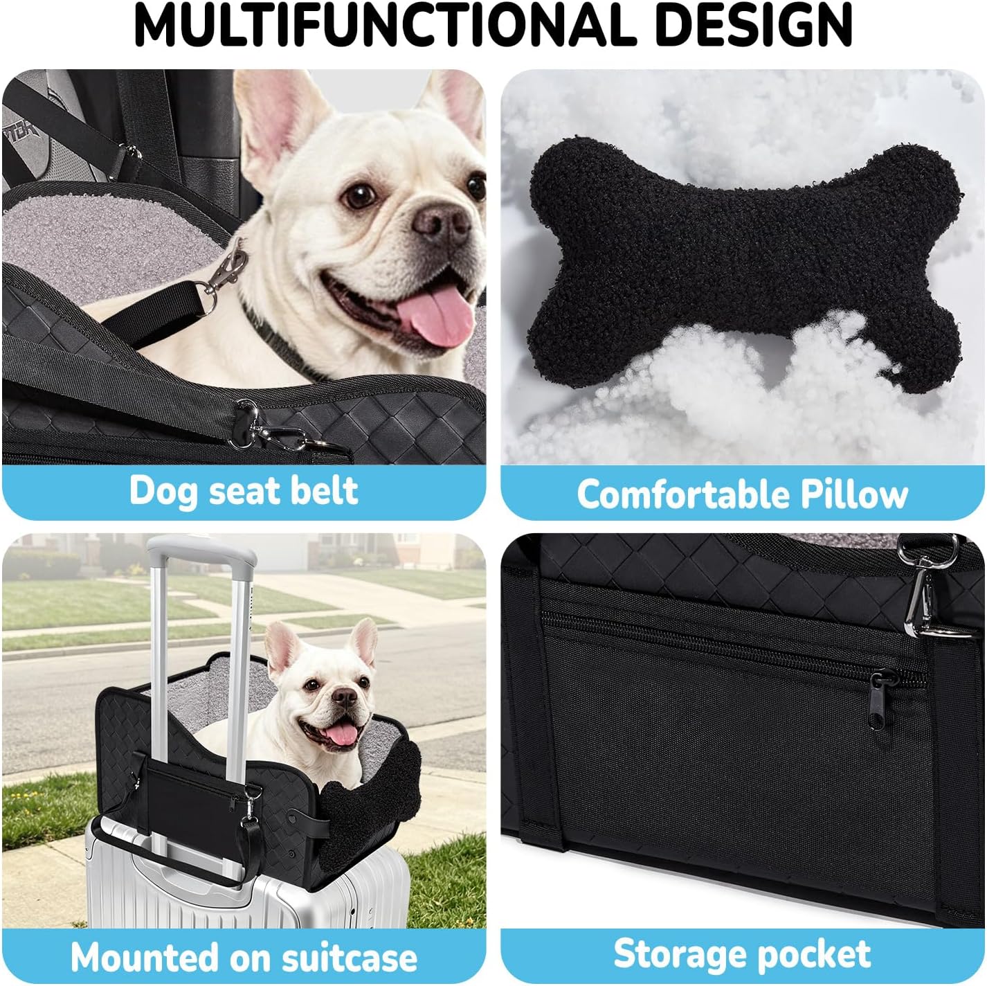 Center Console Dog Car Seat,Pet Puppy Middle Console Dog Car Seat for Small Dogs (Black, Large)