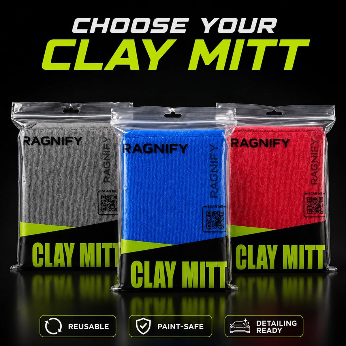 Ragnify Pack of 2 Clay Mitt Auto Detailing Medium Grade Clay Bar Alternative Mitt for Flawless Removal of Surface Bonded Micro Contaminant (Red)