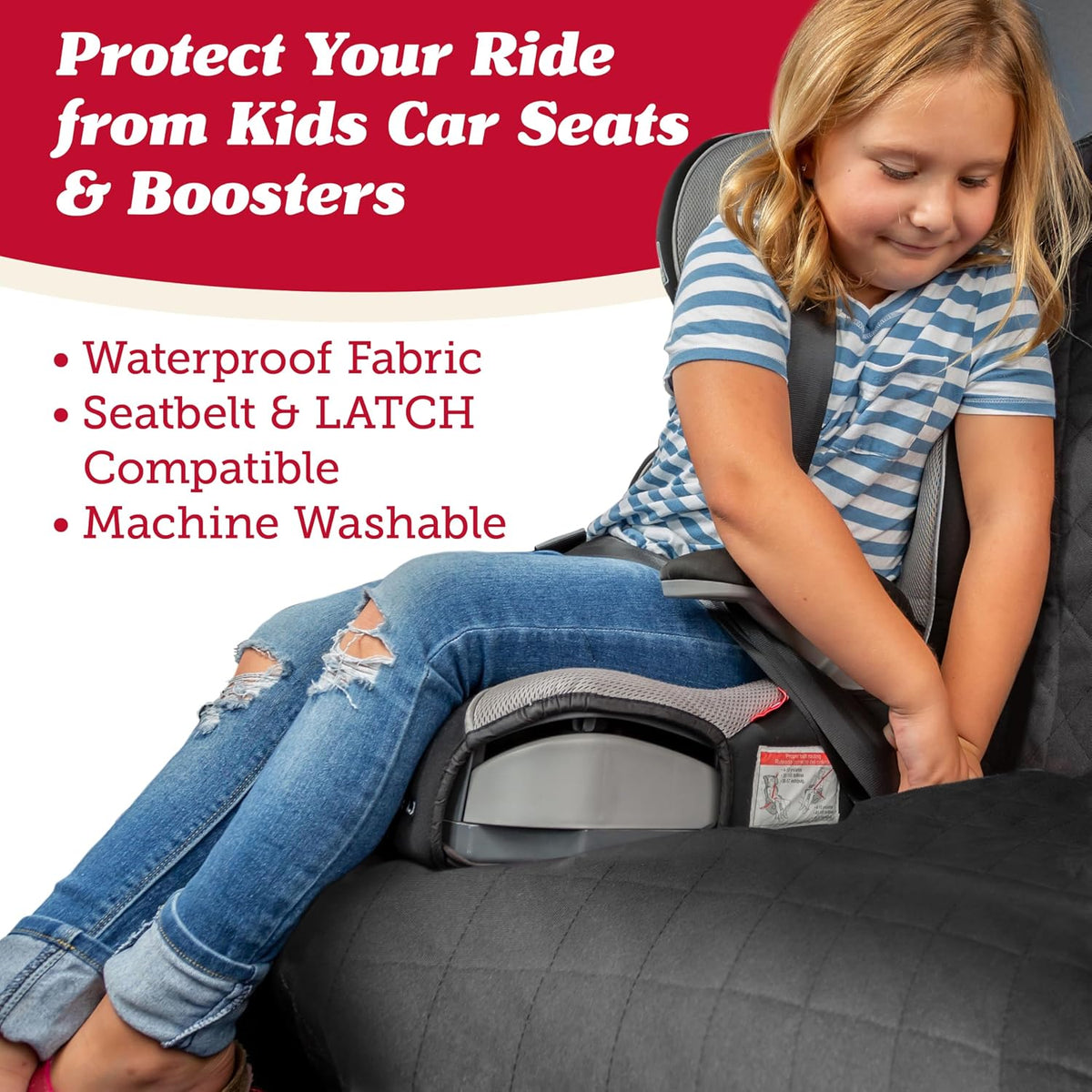 Lusso Gear Car Seat Protector for Baby Car Seat (Bench Seat Cover) - Waterproof - Thick Padding - Protects Fabric or Leather Seats (Black)