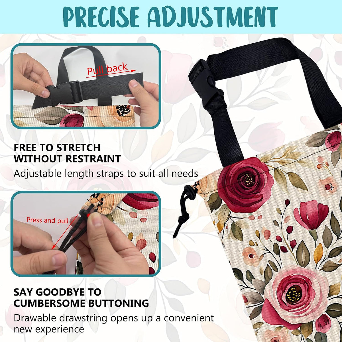 Car Garbage Bag Vintage Red and Pink Floral Hanging Canvas Car Trash Bag Drawstring Car Back Seat Organizer for Car Back Front Seat Console with Adjustable Buckle
