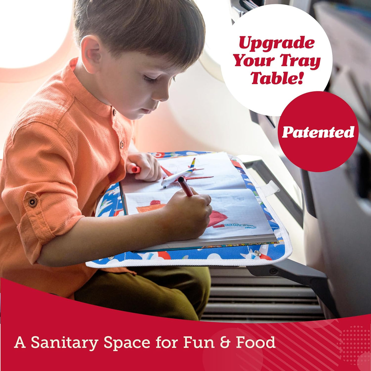 Lusso Gear Kids Airplane Tray Table Cover - Storage Pockets for Toddler Toys & Snacks - Kids Travel Essentials & Organizer - Portable Fit for Most Airplane Trays - Dinos