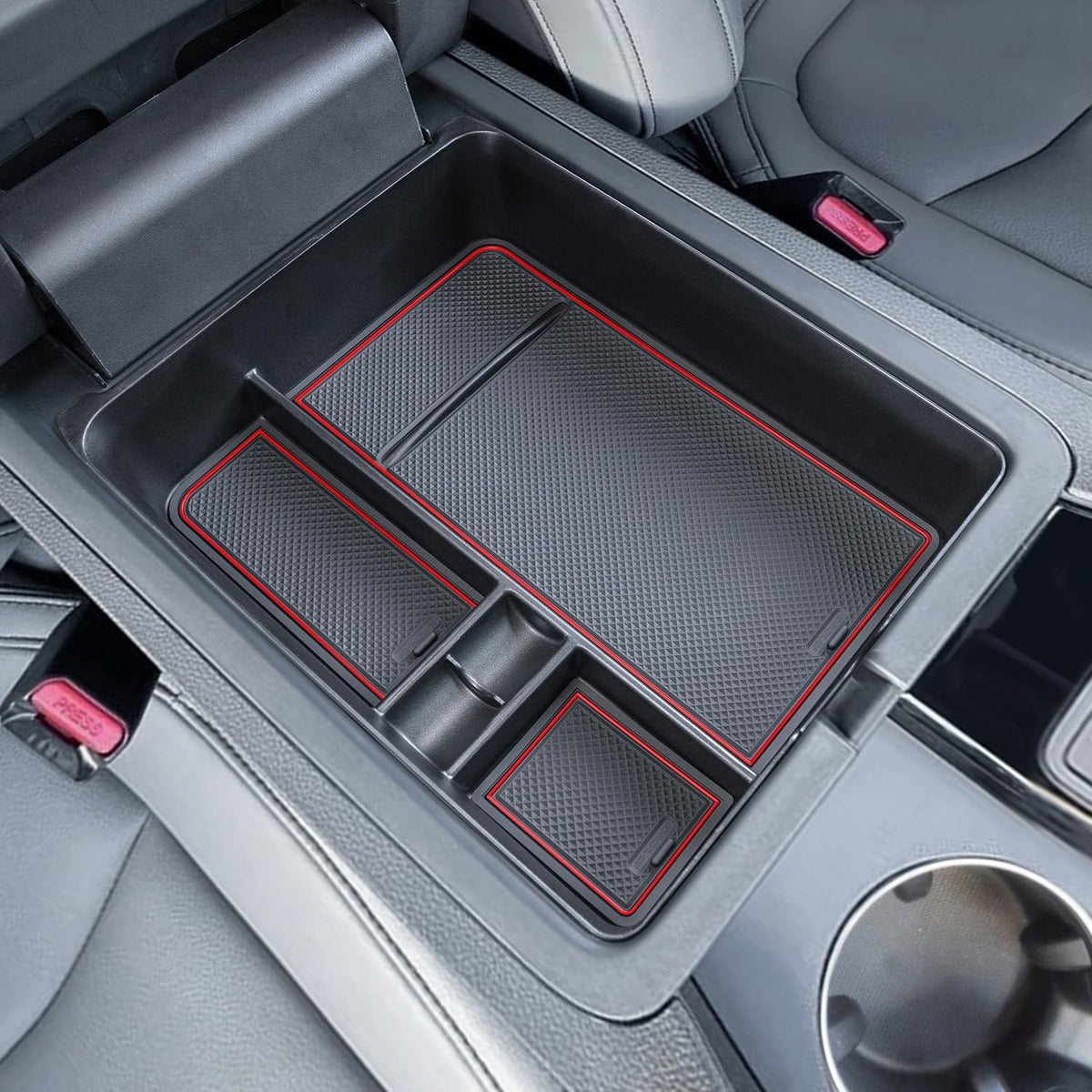 PIMCAR Center Console Organizer for 2023-2026 Honda Pilot, 2024-2026 Honda Ridgeline/Passport Upgrade Design Tray Accessories Interior Armrest Box Divider ABS Plastic Material-Red Trim