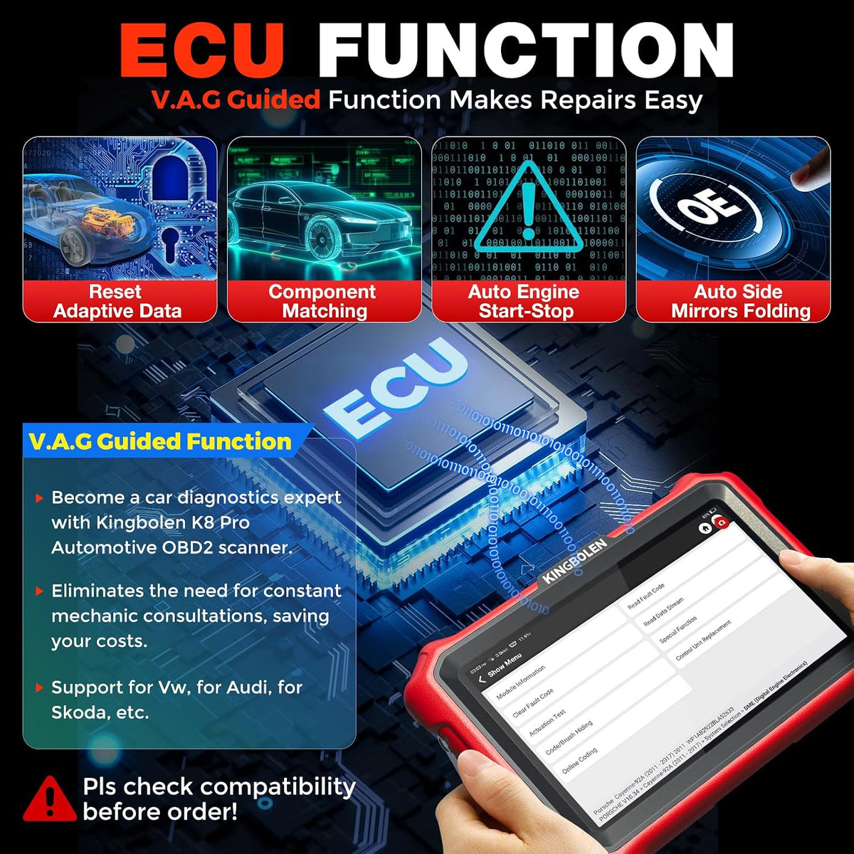 KINGBOLEN K8 Pro OBD2 Scanner, 8'' Bidirectional Scan Tool, 34+ Reset