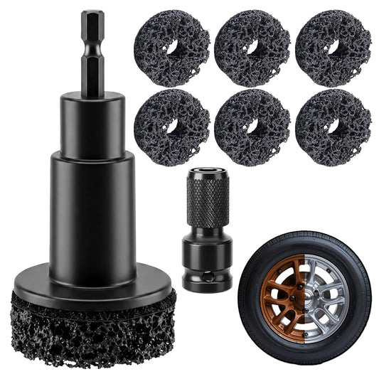 Wheel Hub Cleaning Tool, Wheel Stud Cleaner Includes 6 Grinding, Quick Rust Removal Brake Hub Cleaning Tool, Hub Resurfacing Tool Fits Power Drill or 1/2" Impact Driven Wrenches