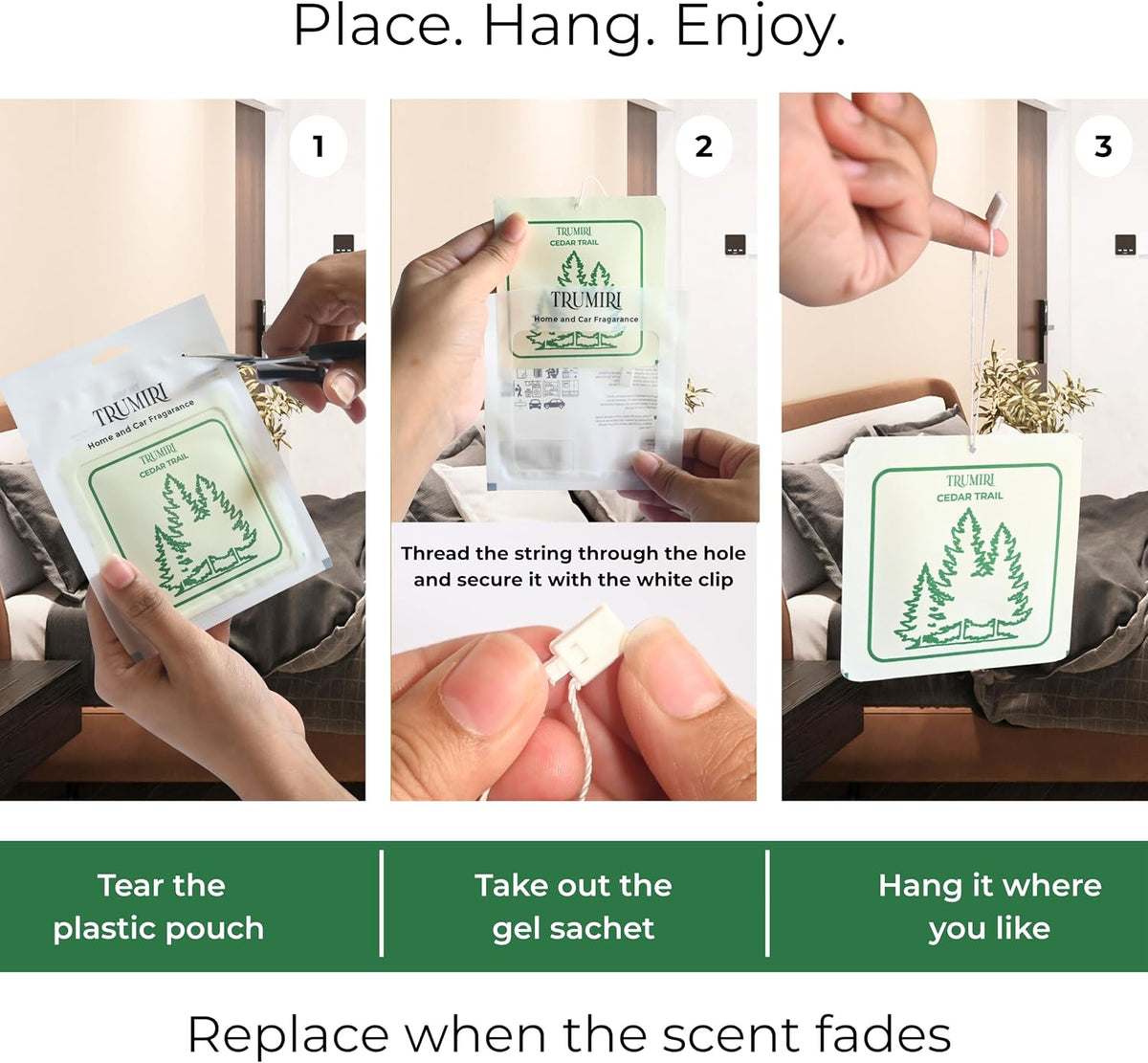Cedar Trail - Long Lasting Car Air Freshener Deodorizer Hanging Type Gel Based Scent Diffuser - Pack Of 3 - Aromatizante Ambientador Olores Para Carro - Smell Good Freshner Refresher Fragrance
