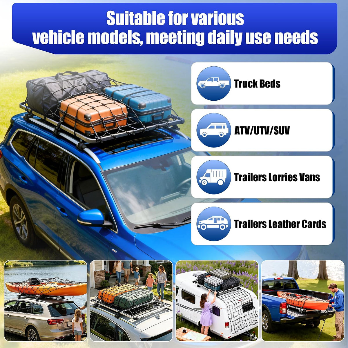 4"x 6" Cargo Net for Roof Basket and Pickup Bed with 24 Carabiners