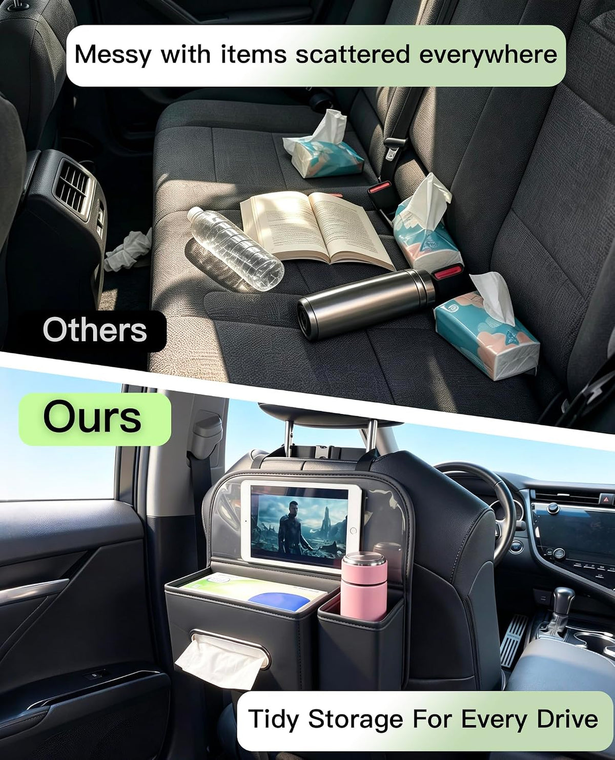 4 in 1 PU leather Backseat Car Organizer with Car Tissue Cup Tablet Holder