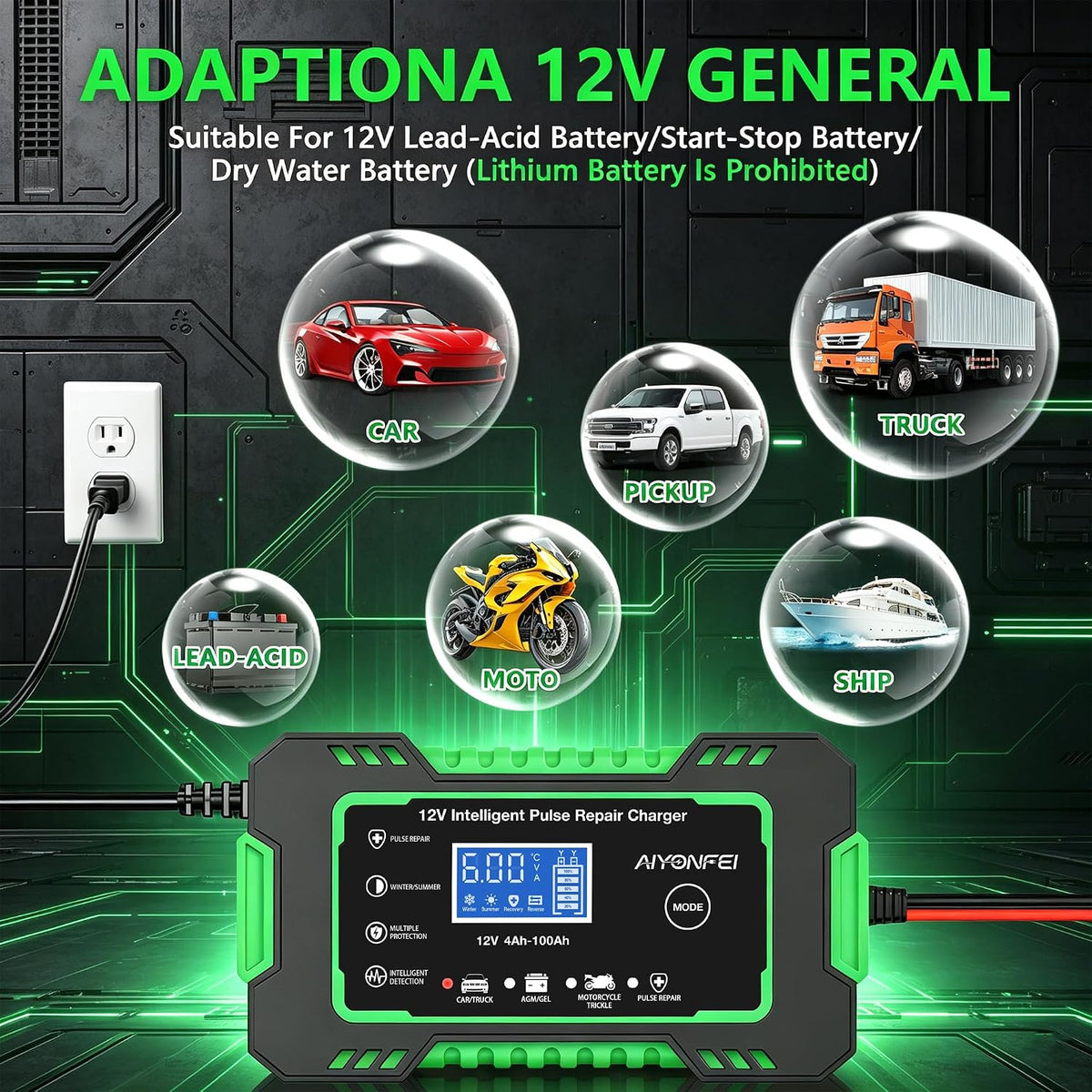 Car Battery Charger 12V 6A Smart Trickle Charger Fully Automatic