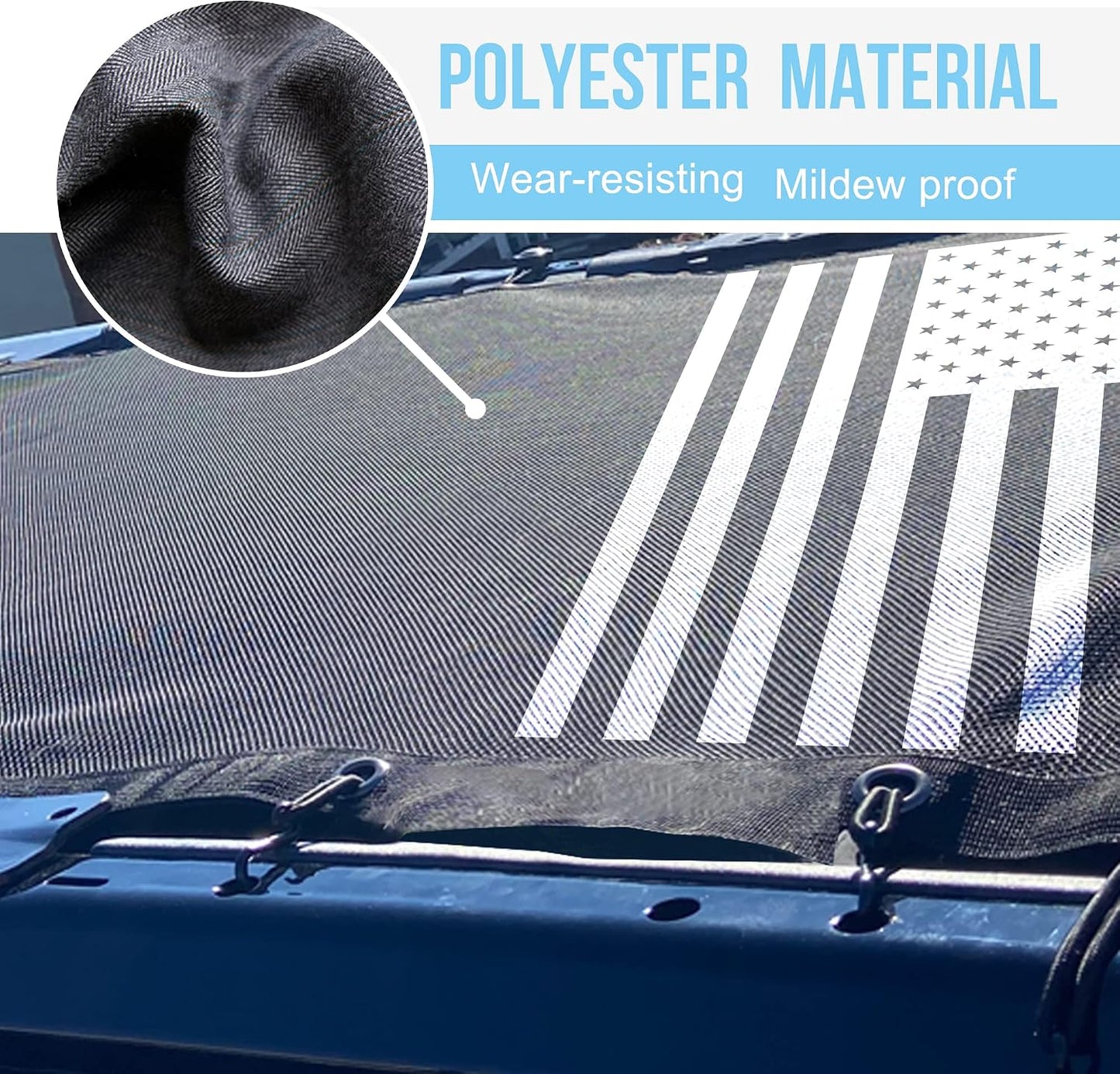 sukemichi Sunshade for Ford Bronco,Mesh Sun Shade Bikini Top Cover Bimini Top for Ford Bronco Accessories 2021 2022 2023 2024 2025 2026 4 Door - Blocks UV, Wind, Noise, (Flag)