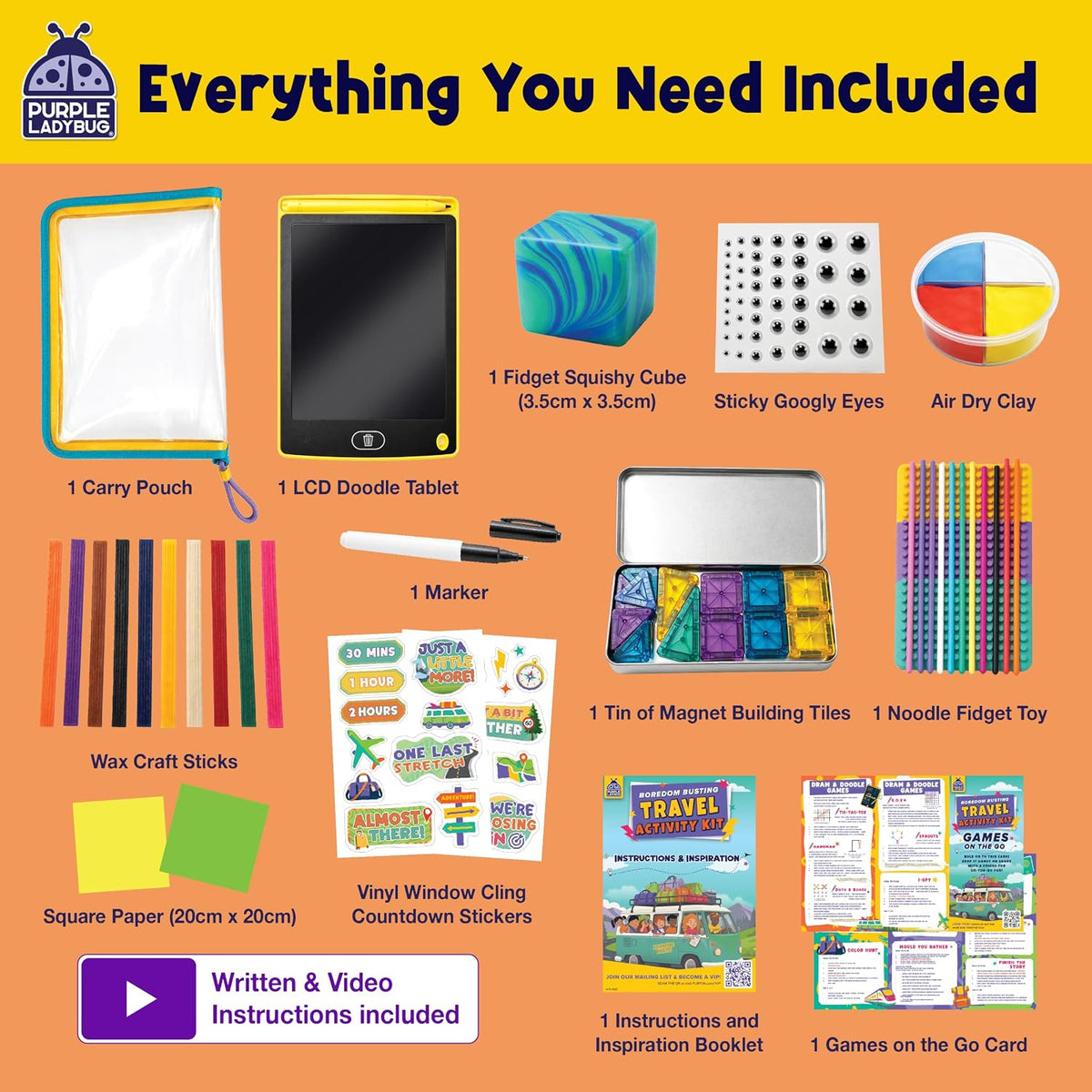 Road Trip Essentials for Kids Kit with 10+ Screen Free Activities | Roadtrip, Car Ride and Airplane Activities, Sensory Toys, Travel Games, Crafts, Fidgets, For Boys and Girls