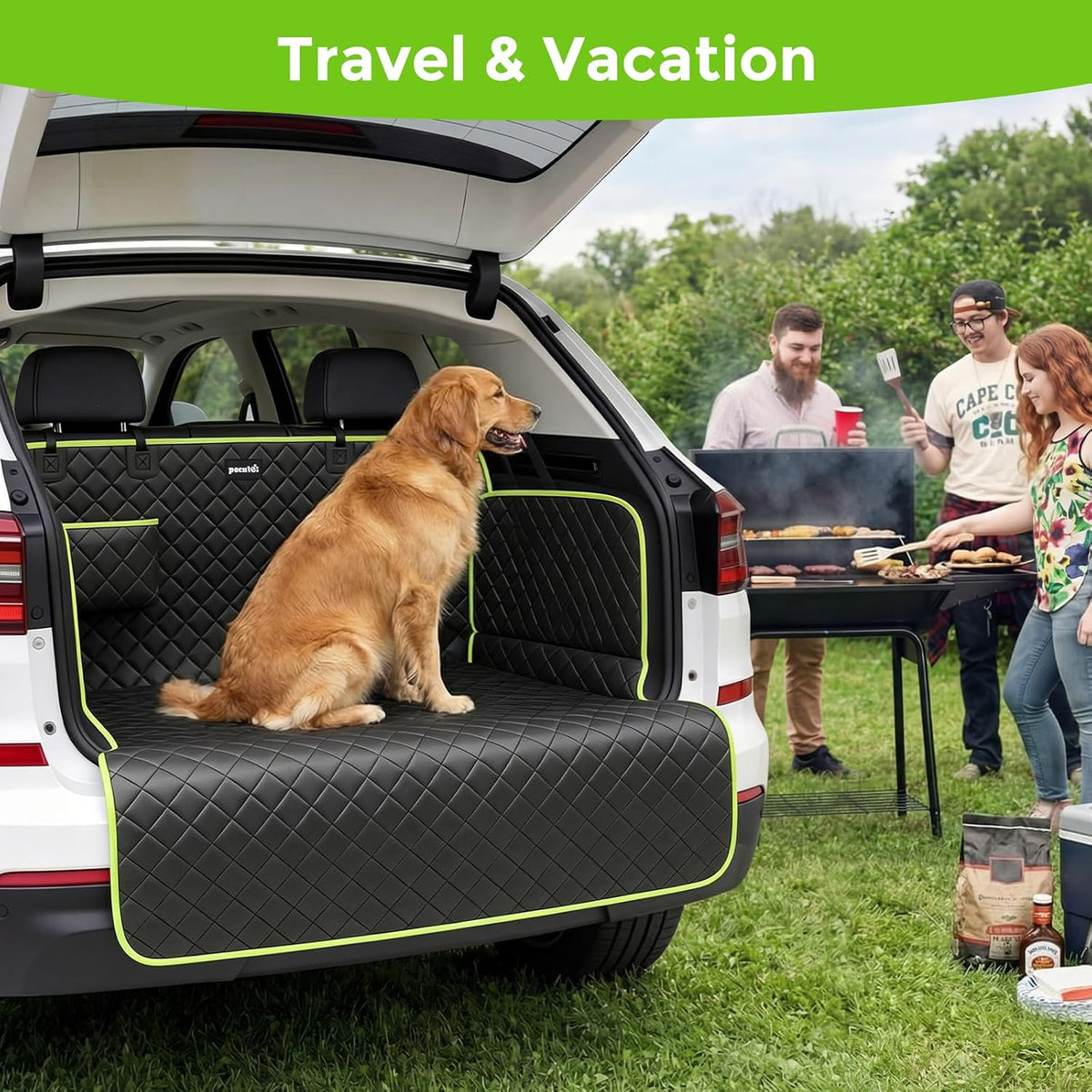 SUV Cargo Liner for Dogs, Upgraded Scratch-proof Leather 14.17" Heightened Side Flaps, 53.15" x40.55" Waterproof Non-Slip Trunk Liner with Bumper Flap, Universal Fit for SUVs Sedans Vans 3-Row SUV