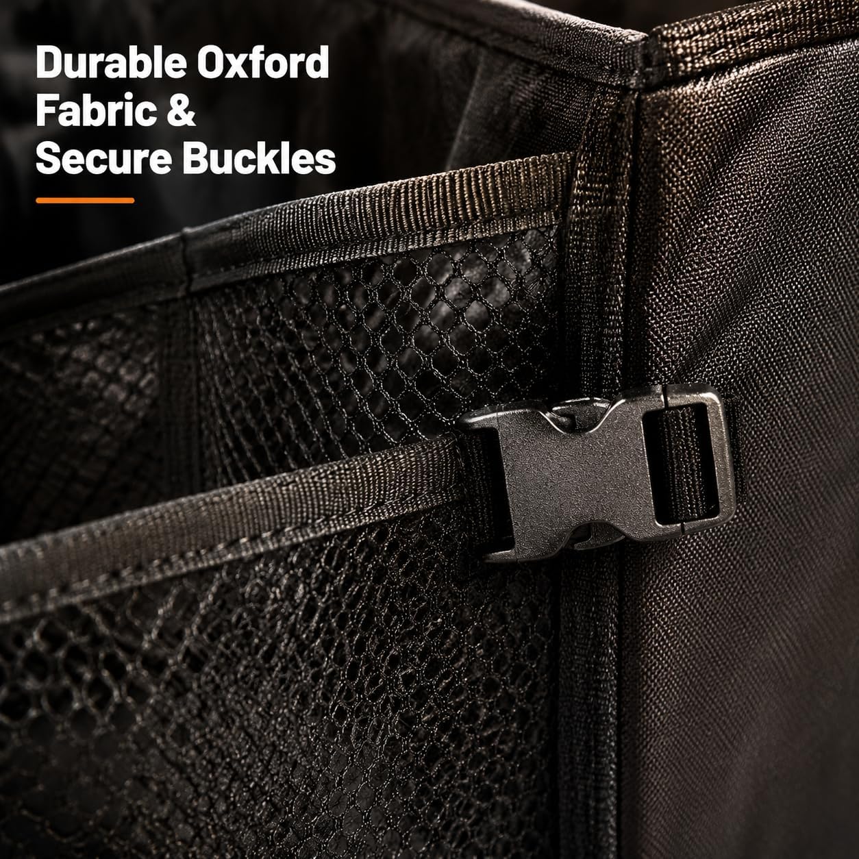 Collapsible Car Trunk Organizer with Leak-Proof Base, Adjustable Sections | Folds flat. Waterproof Oxford fabric, leak-proof base. Fits sedans, SUVs, trucks. Organizador maletero plegable