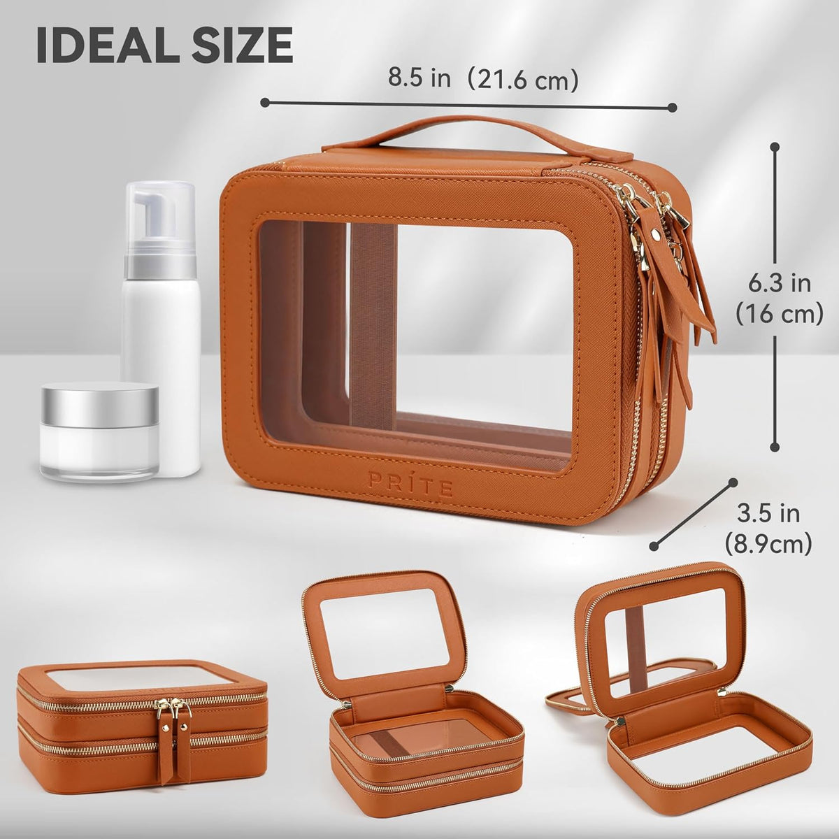 Prite Double Layer Clear Makeup Bag Travel Cosmetic Organizer for Women