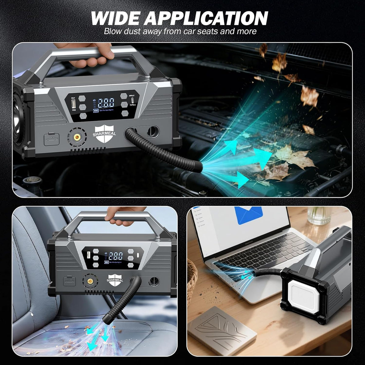 Sharmeal Jump Starter 9000A Car Jump Starter with Air Compressor, Car Battery Jump Starter (All Gas/12.0L Diesel), 200PSI Car Battery Jumper Starter Portable 12V Jump Box with Jumper Cables, LED Light