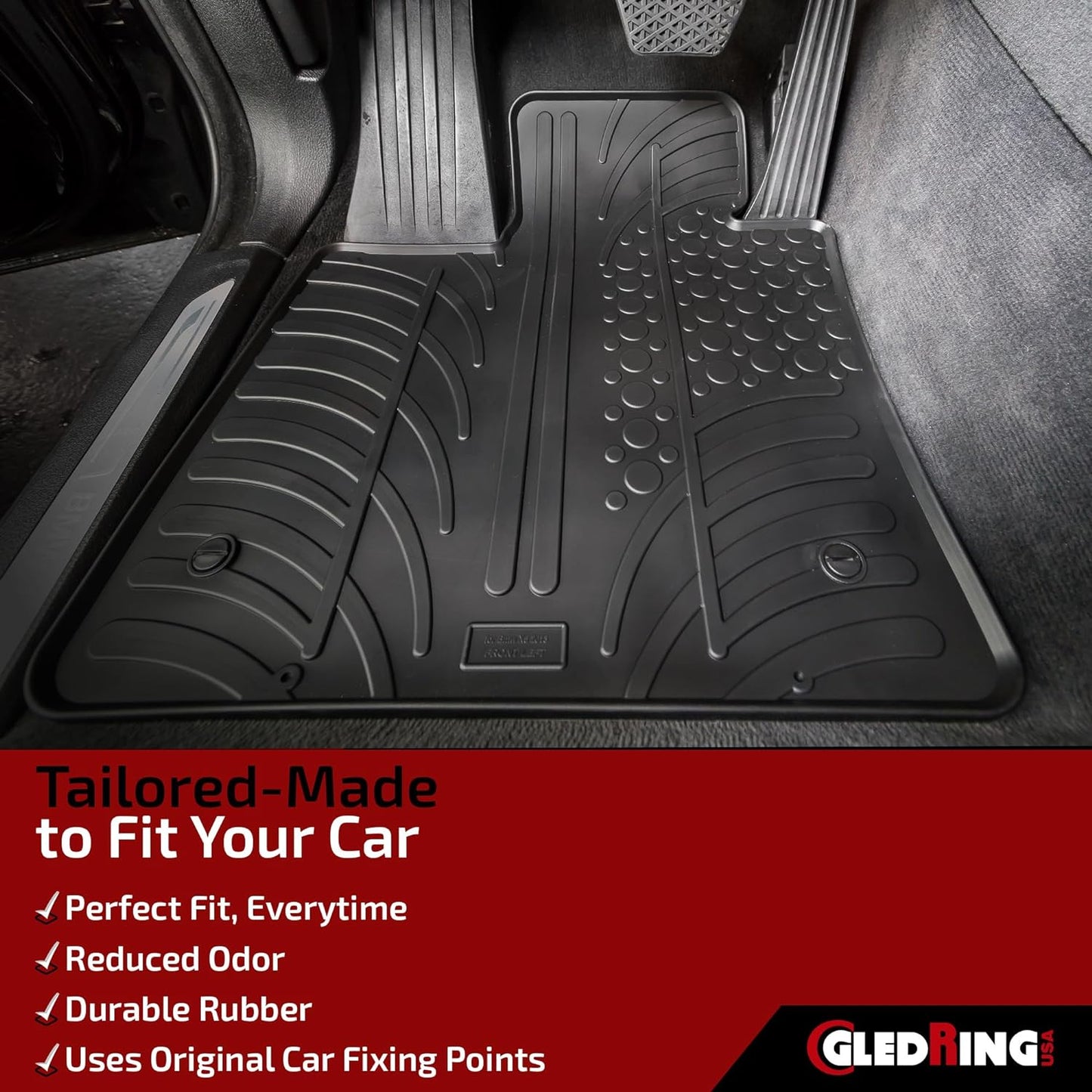 Gledring USA Custom Fit All-Weather Rubber Floor Mats Intended for Smart Fortwo (453) 2014-2019, No Trimming Required, Tailored Custom Fit, Protects from Rain, Mud, & Snow.
