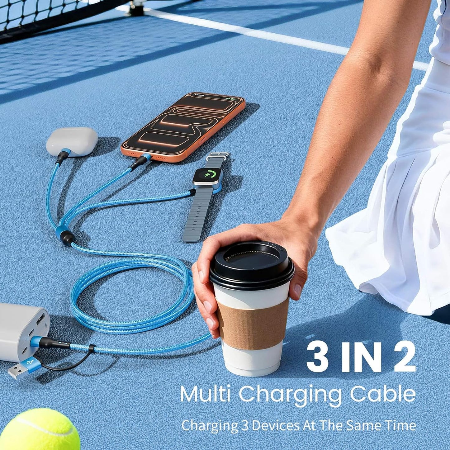 [2Pack,5FT] Travel Essentials, 3 in 2 USB A/C Cable to iPhone 17 Charger/iWatch Charger/IP, Braided Multi Charging Cable Cord, RV Camping Essentials, Designed for iWatch Series & iPhone17-11/iPad