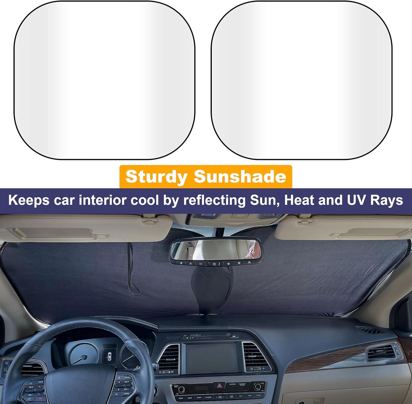 EcoNour 2 Piece Foldable Car Windshield Sun Shade – UV & Heat Protection, Interior Cooling, Durable Upgraded Design, Easy Fold, Front Window Sunshade - Medium (31" L x 28" W)