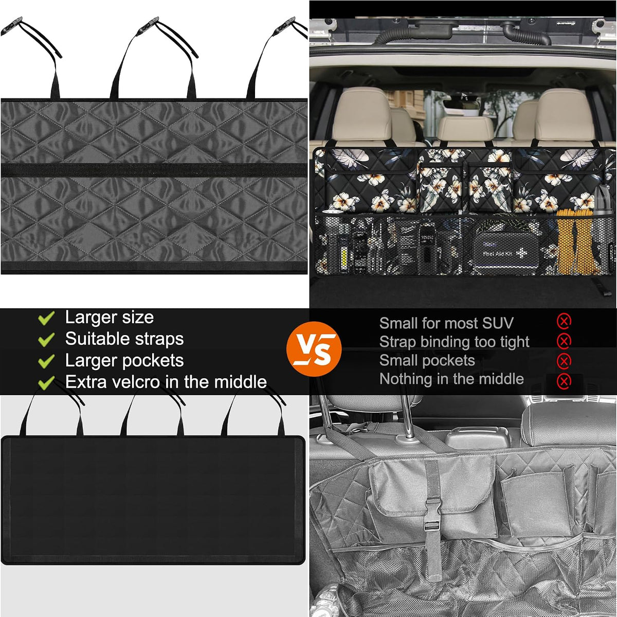 Femuar Car Trunk Organizer, Large Capacity Backseat Trunk Organizer (42"*18"), Collapsible Car Storage Bag with 8 Pockets - Hibiscus