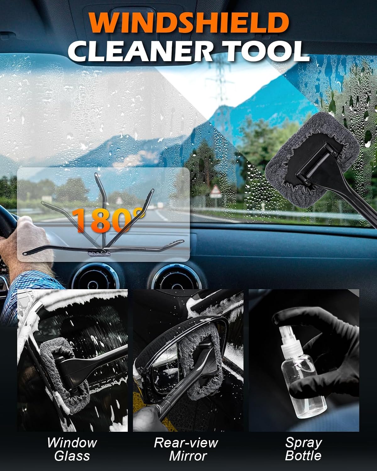 Windshield Cleaner Tool, 18Pcs Car Interior Detailing Brush Set, Inside Windshield Cleaning Kit with 200g Cleaning Gel, Duster Brush, 2 Microfiber Pads, Car Detailing Supplies for Men (Gray)