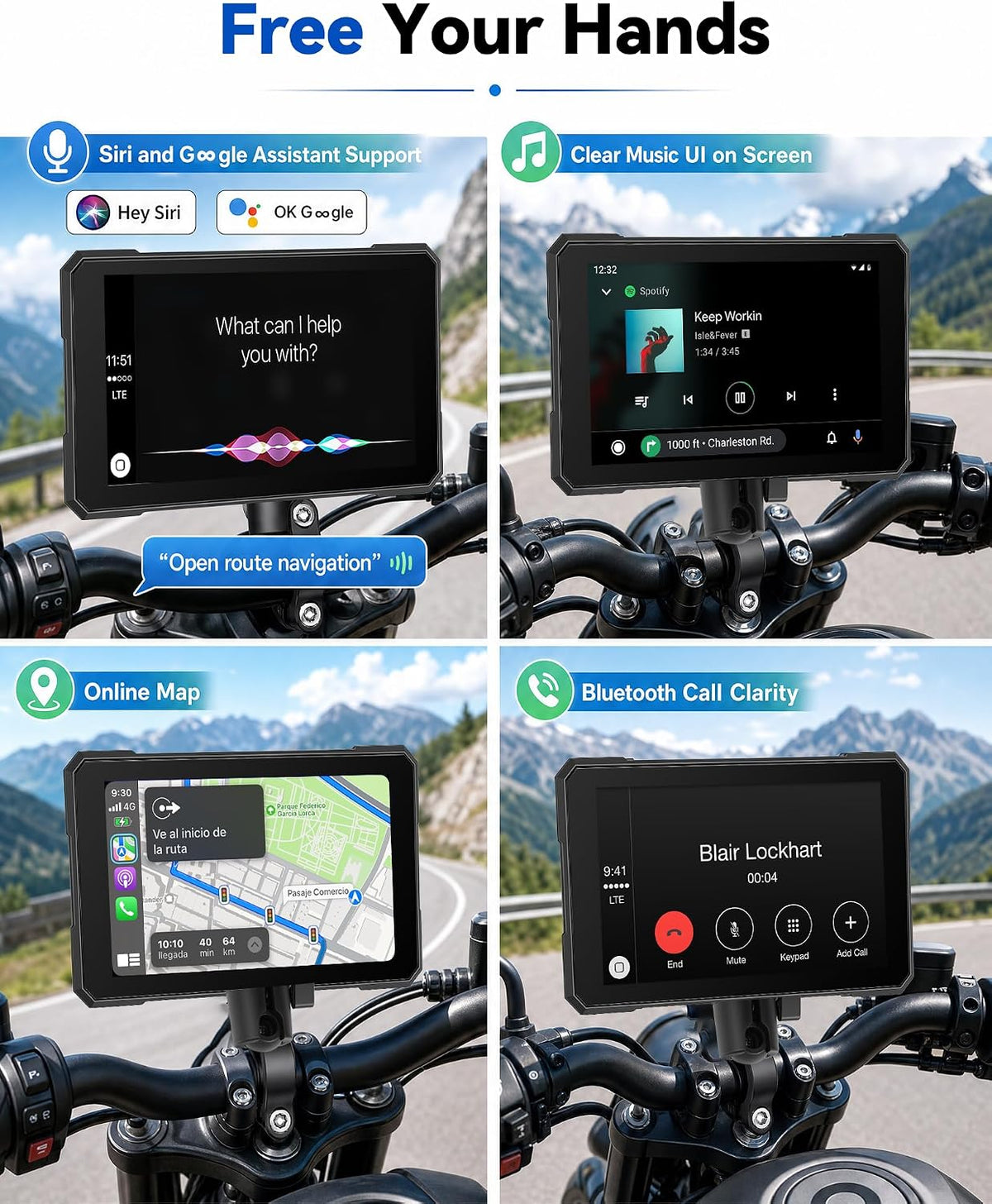 UNITOPSCI 5'' Motorcycle CarPlay Screen, Motorcycle with Dual 1080P Dash Cam, Supports Wireless A-pple CarPlay Android Auto Screen with GPS Navigation Moto Bluetooth IP67 Waterproof
