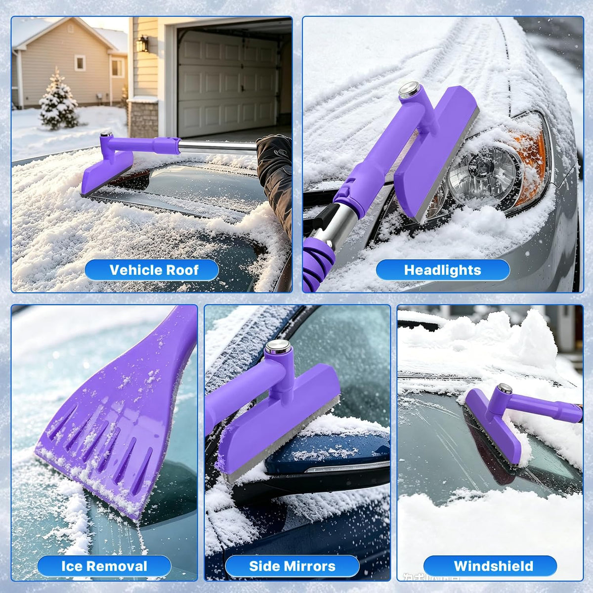 48 in Extendable Snow Brush and Ice Scraper for Car Windshield, Purple