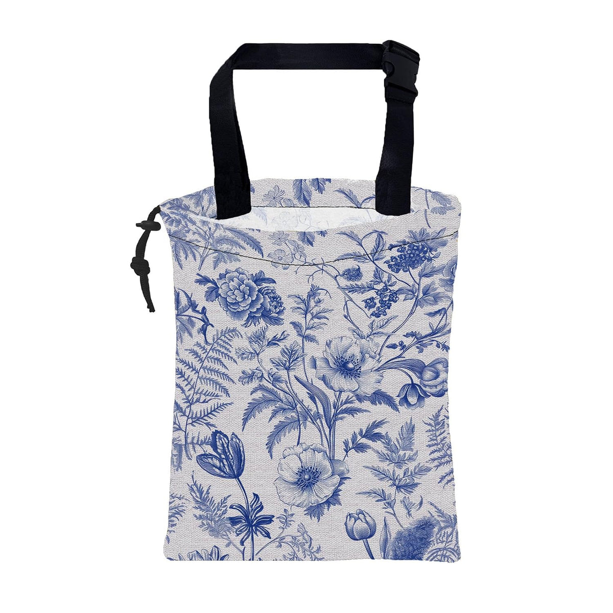 Car Garbage Bag Abstract Blue and White Floral Hanging Canvas Car Trash Bag Drawstring Car Back Seat Organizer for Car Back Front Seat Console with Adjustable Buckle