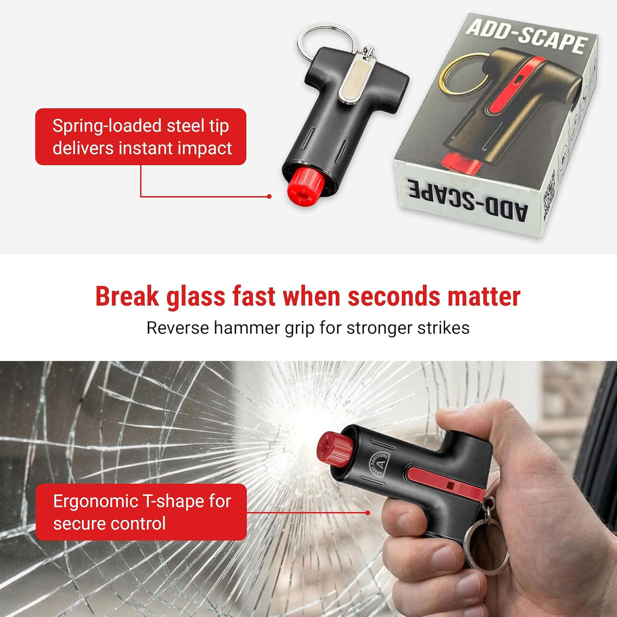 ADD-SCAPE 3-in-1 Car Emergency Escape Tool – Glass Breaker & Belt Cutter