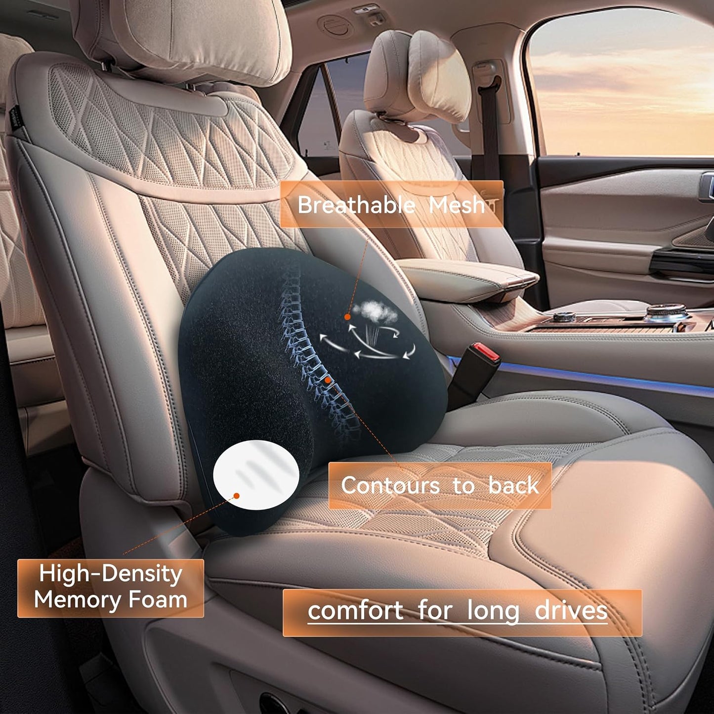 Super Snug Lumbar Support Pillow for Car, 100% Memory Foam Lumbar Pillow with Breathable Removable Cover, Ergonomic Design - Back Pillow Lumbar Support Pillow for Car Seat/Back Pain Relief(Black, 1PC)