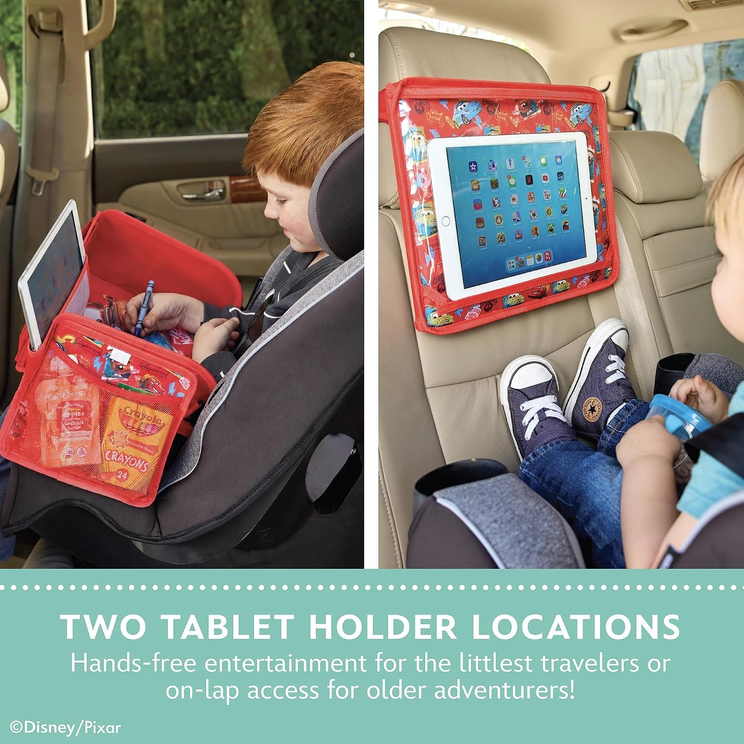 J.L. Childress Disney Baby 3-IN-1 Kids Travel Tray & Tablet Holder - Car Seat Lap Tray Desk for Toddlers, Road Trip Essentials, Activity Table, Travel Accessories - Cars