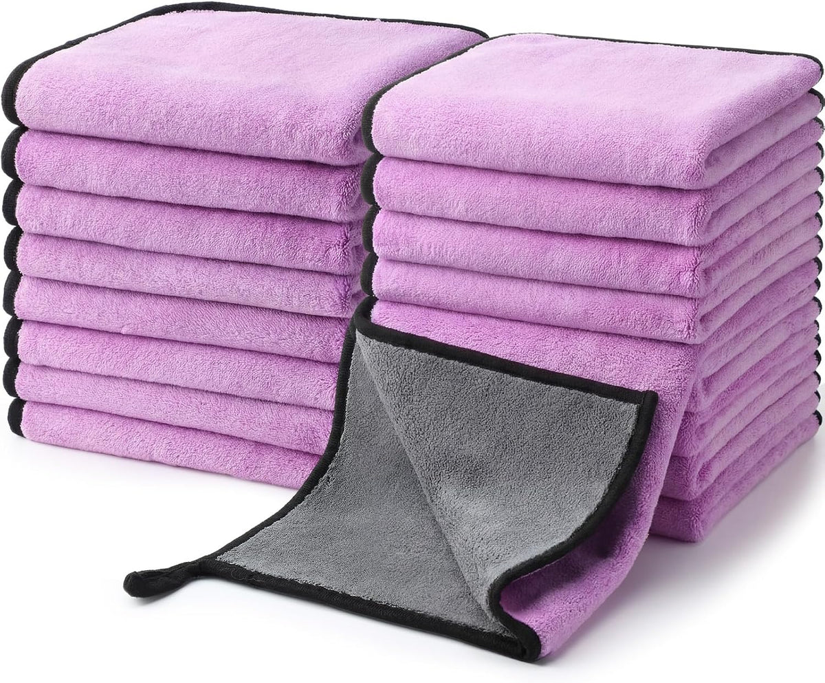 20 Pcs Microfiber Car Drying Towels 800 Gsm Thick Plush, Grey and Purple