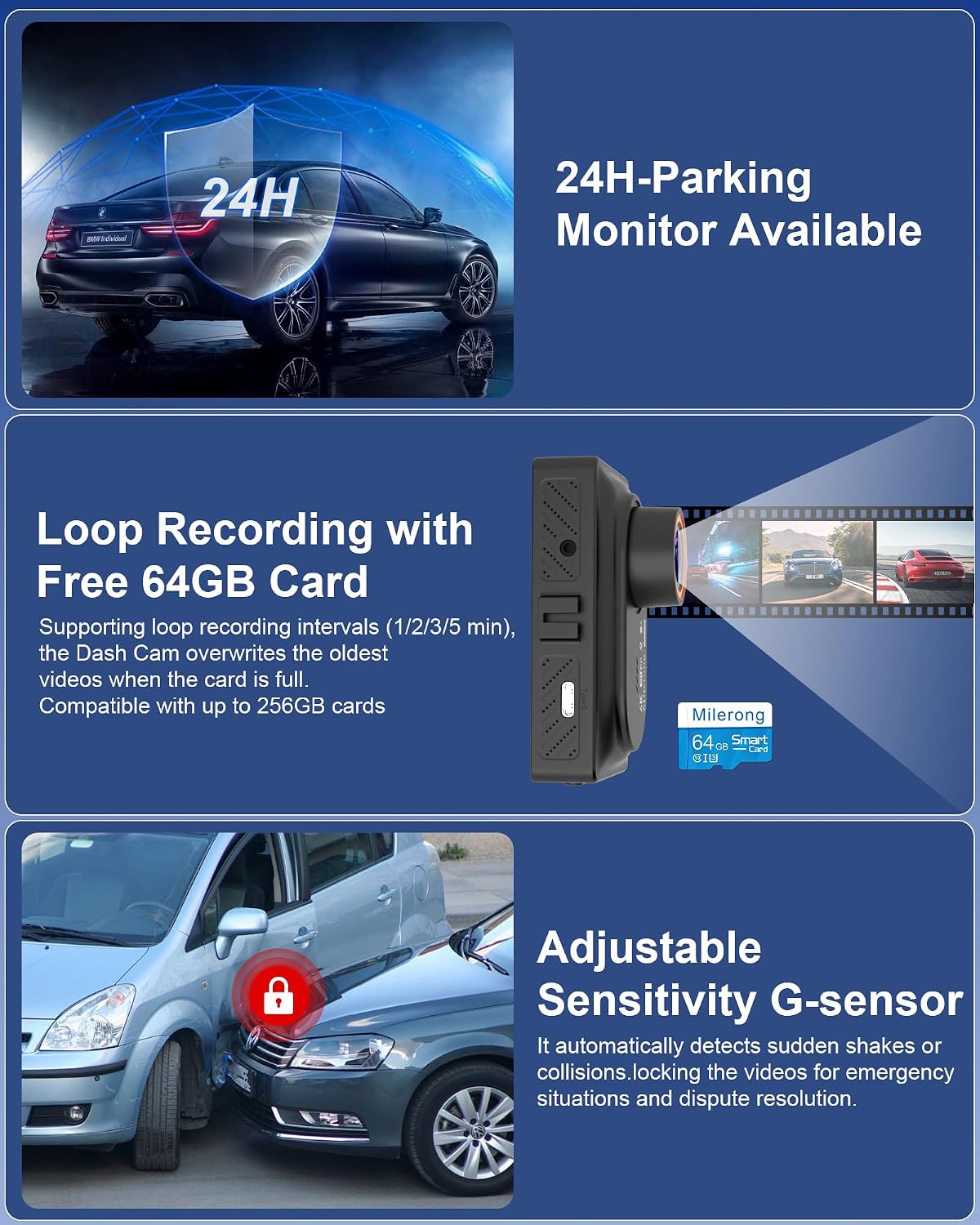 4K Dash Cam Front and Rear Camera with Voice Control