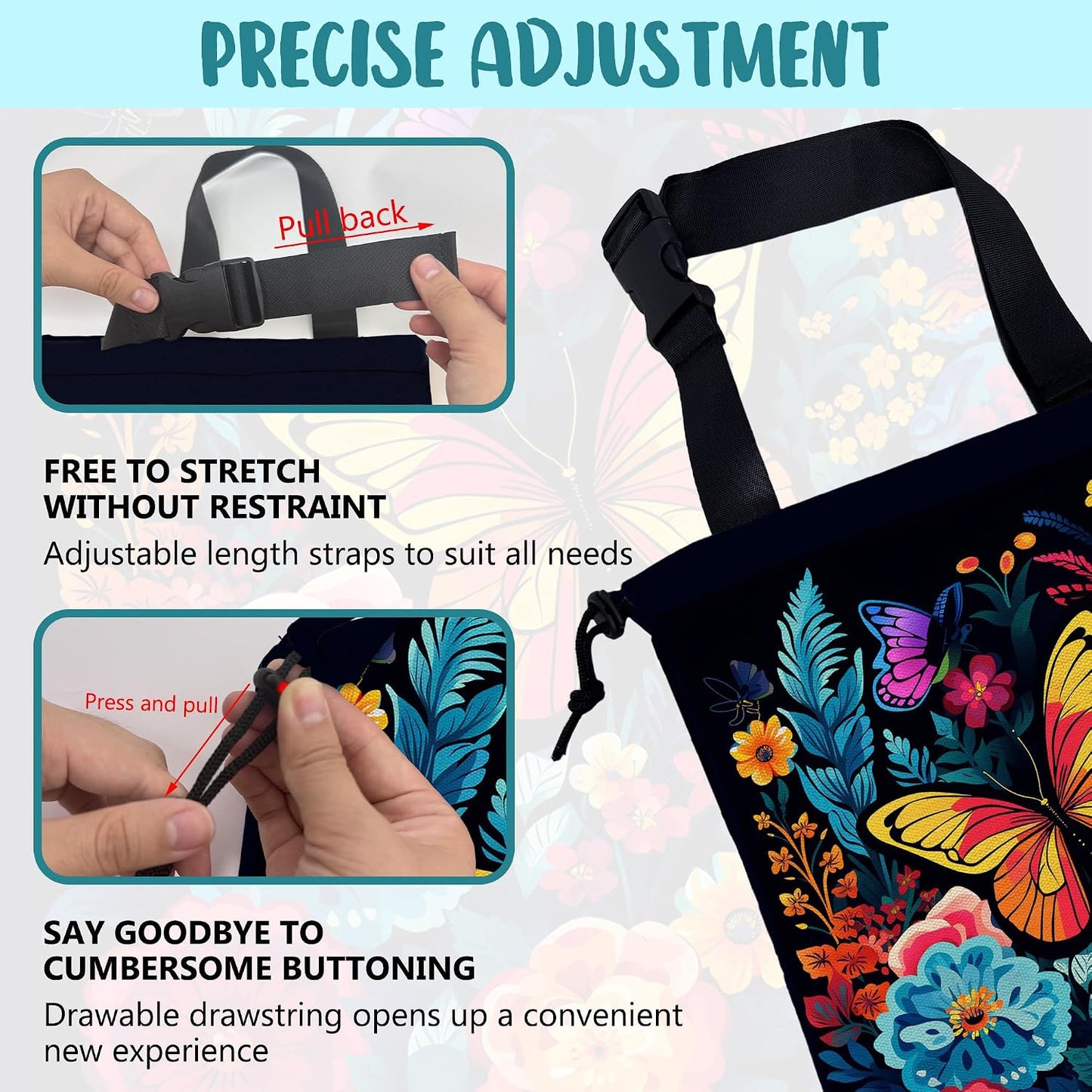Car Garbage Bag Colorful Flowers and Butterflies Hanging Canvas Car Trash Bag Waterproof Drawstring Car Back Seat Organizer for Car Back Front Seat Console with Adjustable Buckle