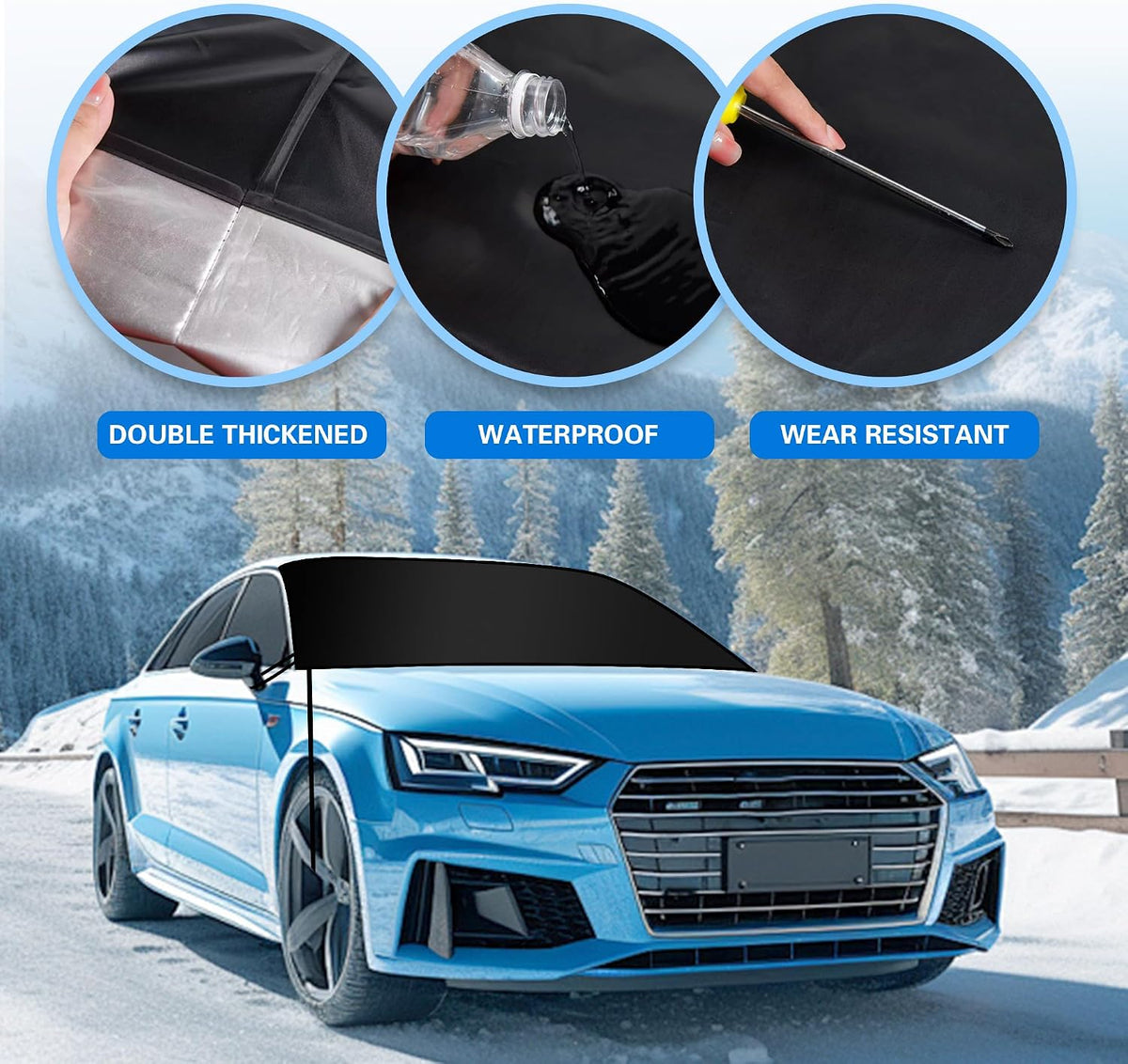 Windshield Cover for Ice and Snow,New Upgraded Heavy Duty Windshield Snow Cover,Extra Large Size (75"x45"),Windproof Winter Frost and Deicing Awning Suitable Fzor Cars, Trucks, SUVs