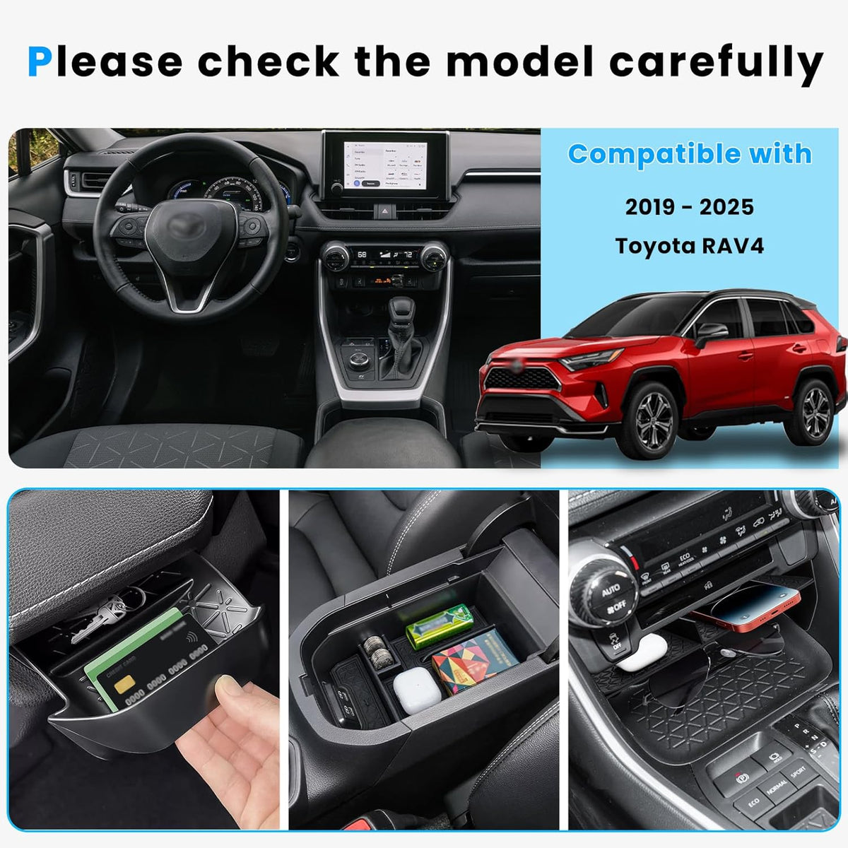 3PCS Center Console Organizer for 2019-2025 Toyota RAV4 Accessories