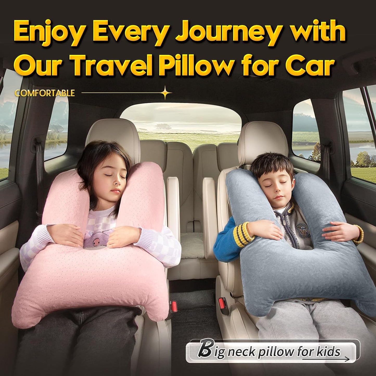 MAGIC ELEPHANT Travel Pillow for Car Sleeping, Car Pillow for Kids Travel and Adults, Neck Pillow and Road Trip Essentials for Kids, Light Grey