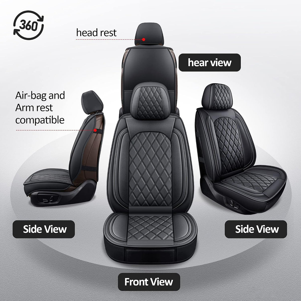 MIROZO Seat Covers Full Set, Leather Car Seat Covers for Sedan SUV Truck