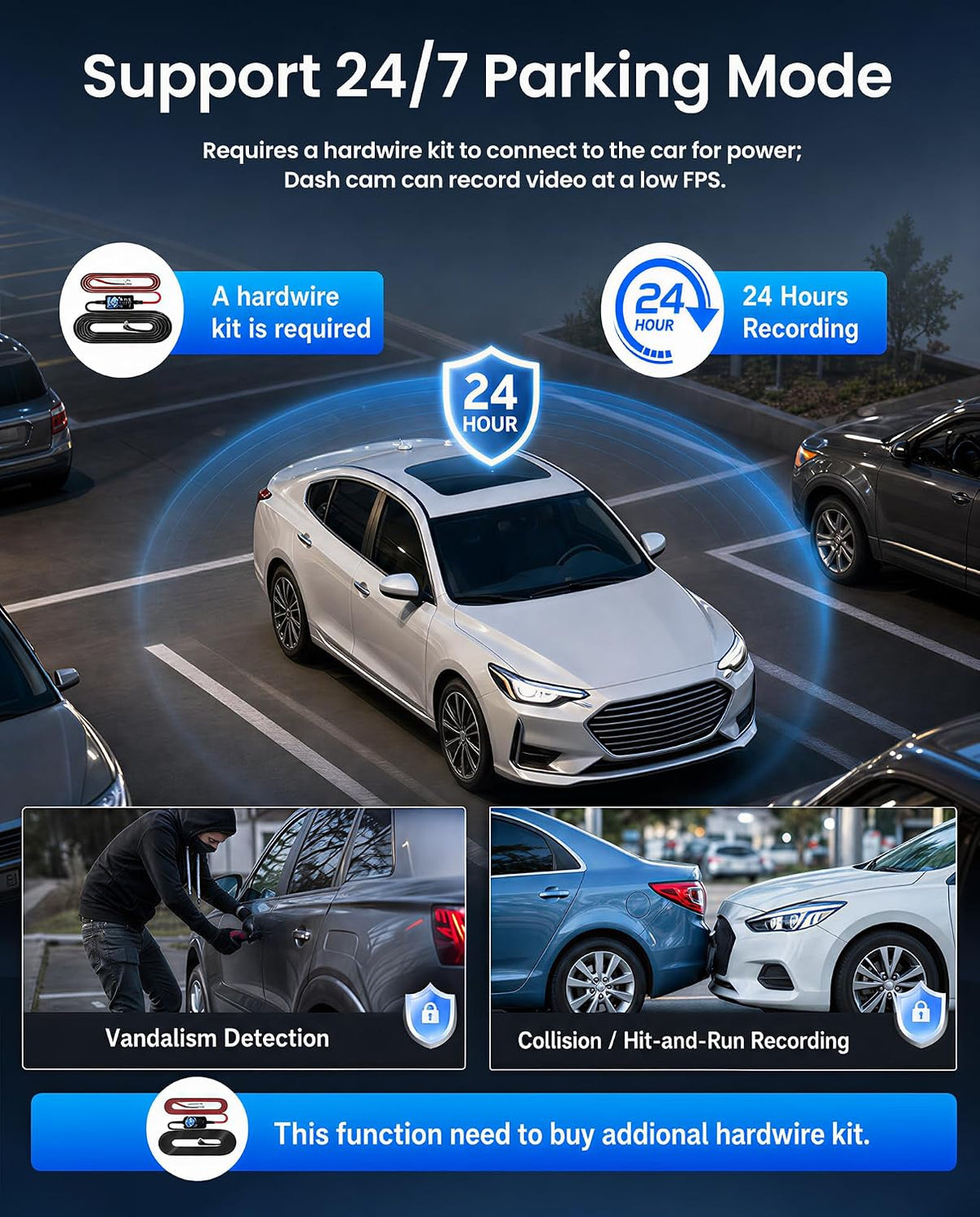 3 Channel Dash Cam 4K Front and Rear Inside with 5.8Ghz WiFi, Free 64G Card