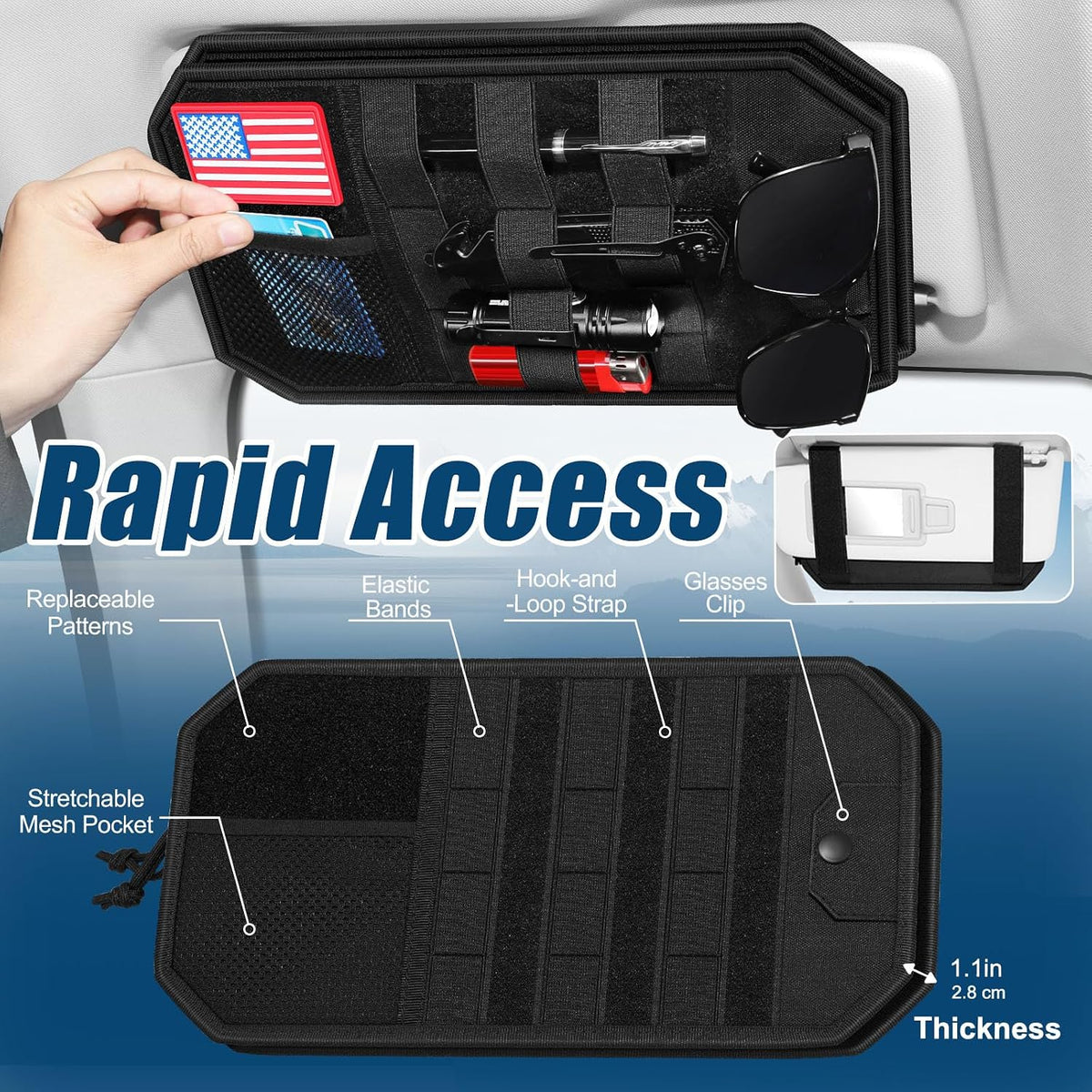Car Sun Visor Organizer 2 PCS, Multi-Pocket Visor Organizer Storage Pouch
