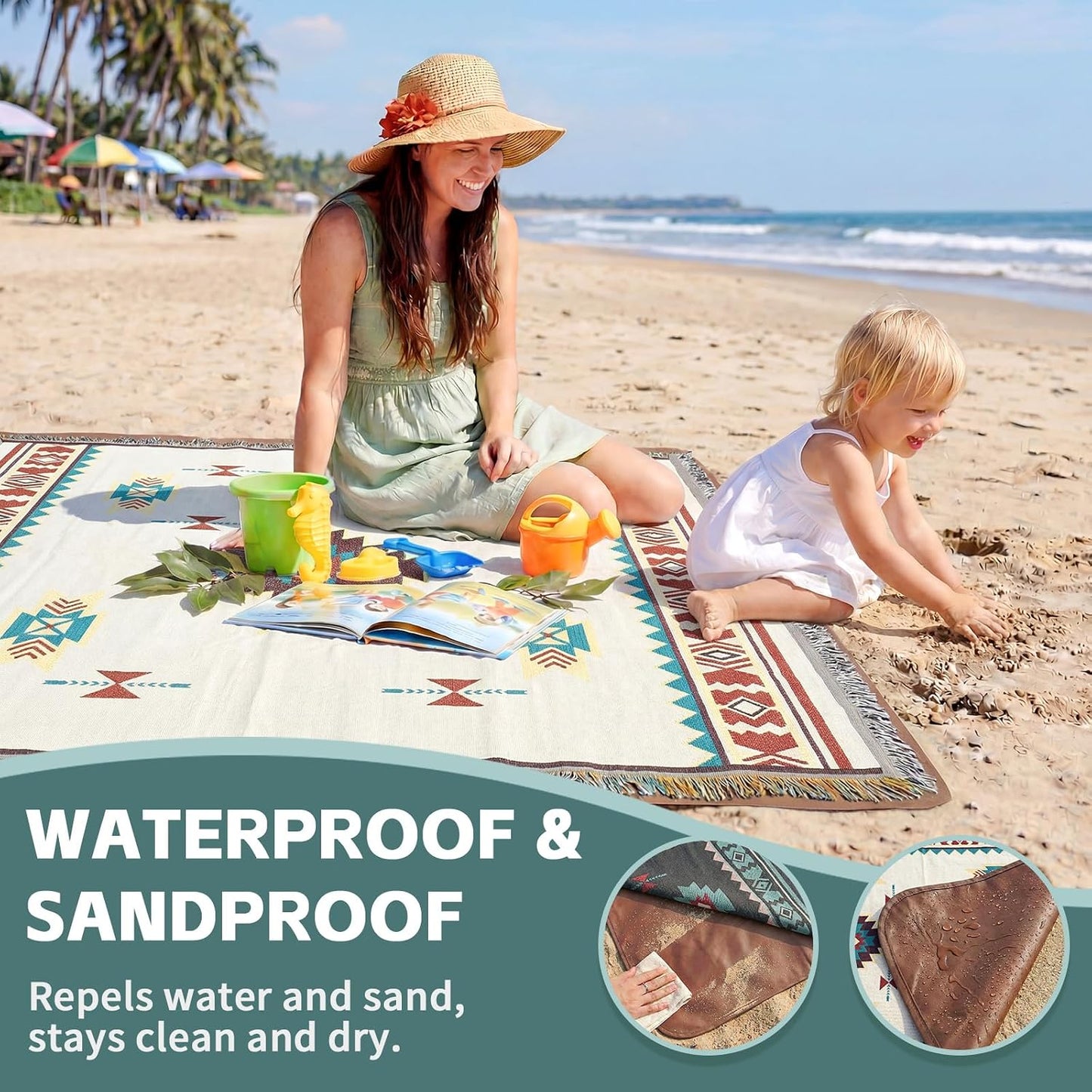 RYCHIC 2 in 1 Extra Large Camping Blanket Outdoor Rug Picnic Yoga Mat Lightweight Car Essential Roadtrip Gadget Rv Accessories Glamping Gear Must Haves Hiking Backpacking Necessities Women Beach Gift