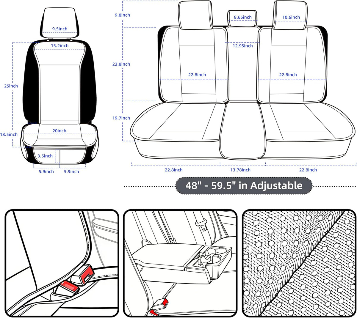Elantrip Car Seat Cover Full Set Leather Waterproof Front Rear Cognac