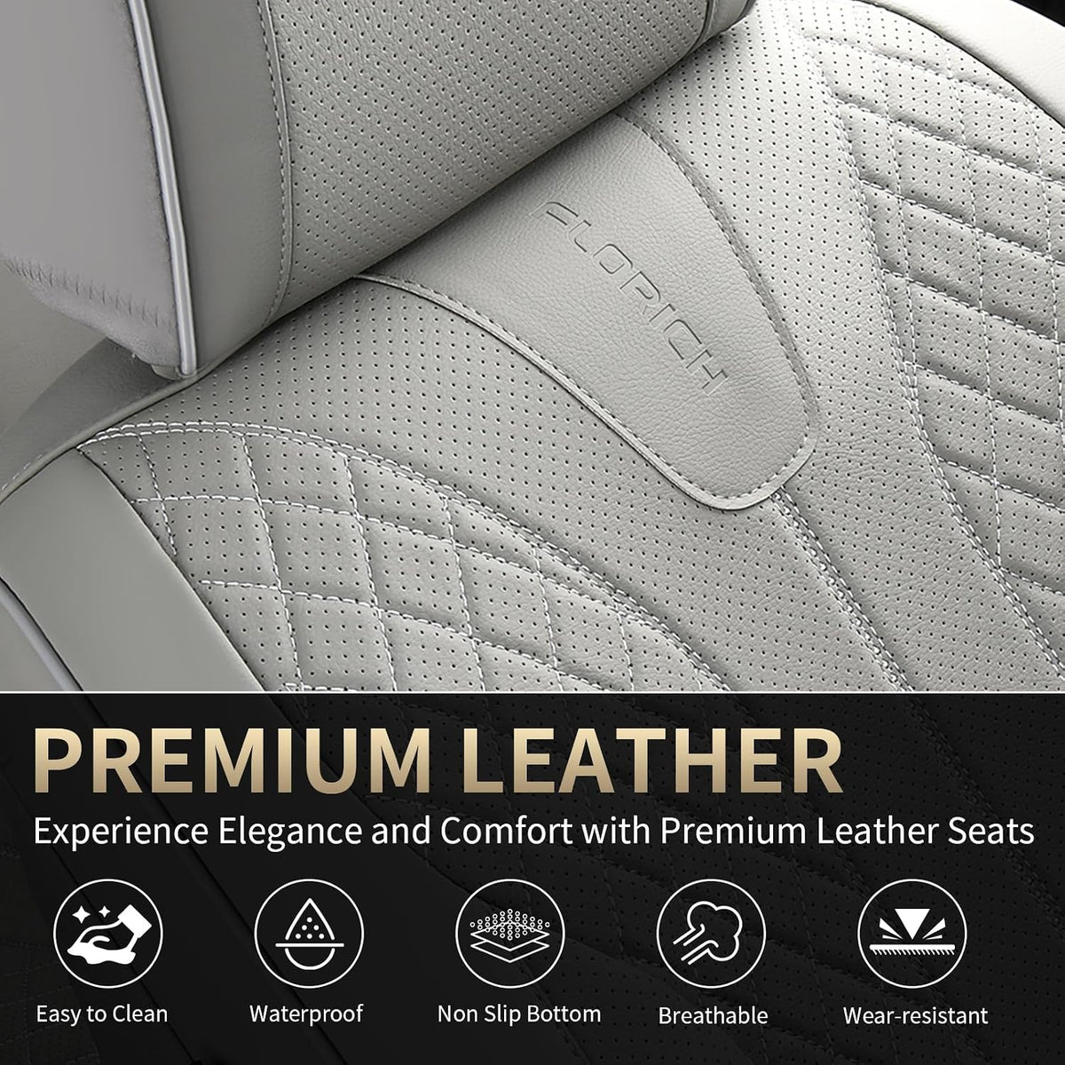 FLORICH Seat Covers, Car Seat Covers Front Seats Faux Leather Automotive Seat Covers Luxury Waterproof Car Seat Cover Protectors Universal Fit for Most Cars SUV Trucks, Gray