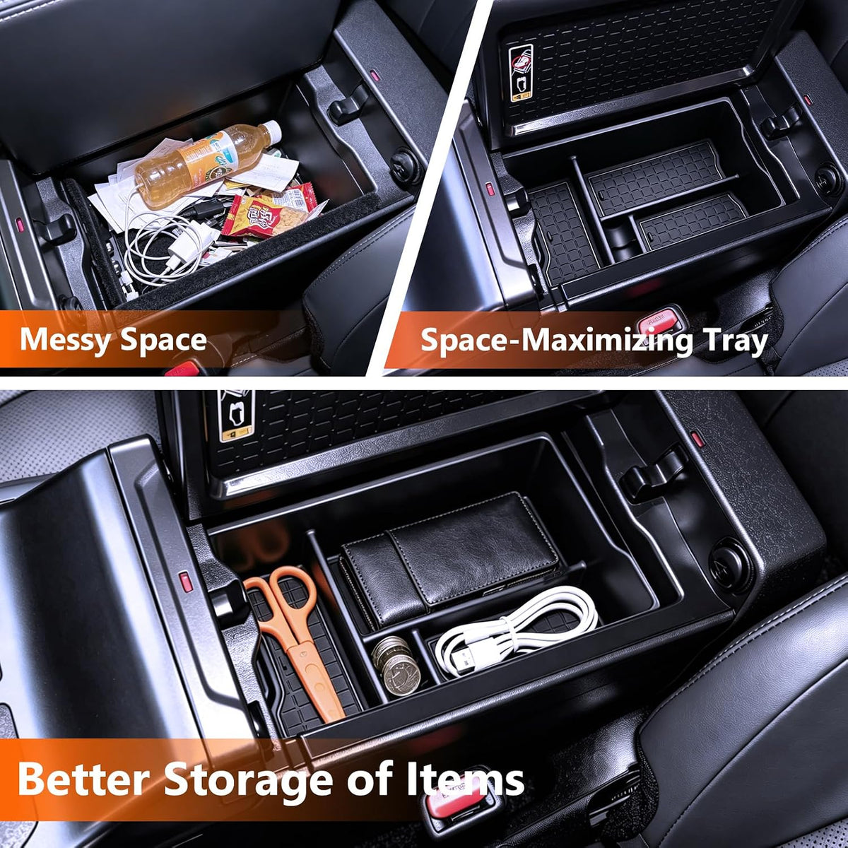 4PCS Center Console Organizer Tray Compatible with 2026 Toyota RAV4 Armrest Bottom Tray Center Console Silicone Pad 6th Gen RAV4 Hybrid&PHEV Interior Accessories
