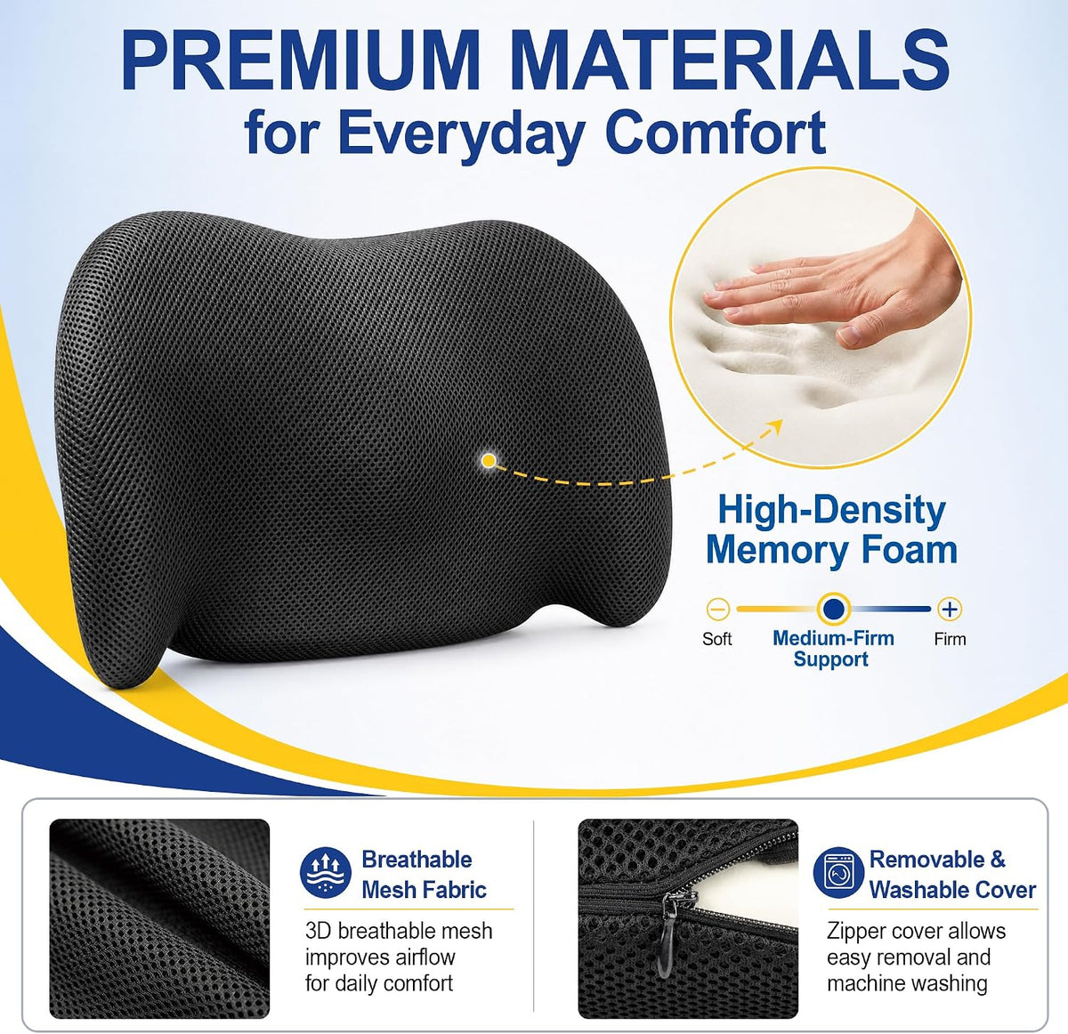 Lumbar Support Pillow for Car, Back Support Cushion for Office Chairs