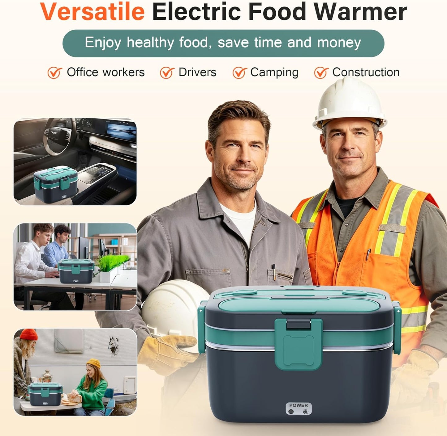 2.8L Electric Heated Lunch Box - 100W Portable Food Warmer for Adults, Leak-Proof & Dishwasher-Safe, Ideal for Car, Truck, Travel, Work, Gift for Men & Women