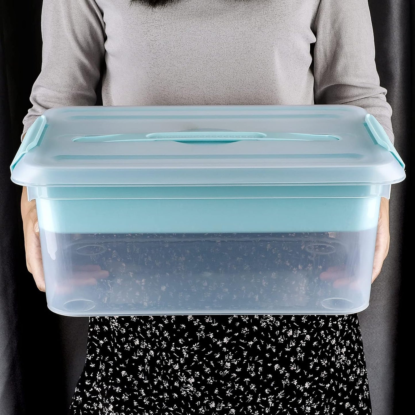 BTSKY Stack & Carry Box, Clear Plastic Storage Container Stackable Home Utility Box with Removable Tray Multi-Purpose Storage Bin for Organizing Stationery, Sewing, Art Craft Supplies(Blue)