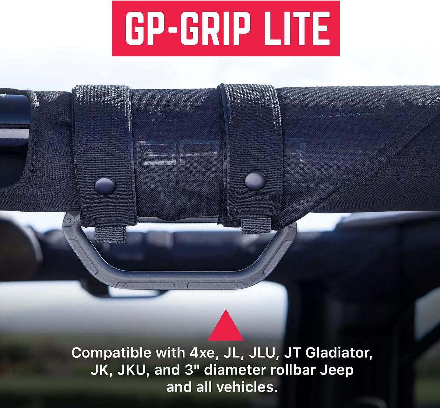 GPCA - GP Grip LITE Grab Handle, Aluminum Metal Patented Roll Bar Grab Handles Made for Jeep Wrangler 4xe, JL, JT, JK, Sport, Sahara and Rubicon 4DR/2DR 2007-2023, Single, Metallic