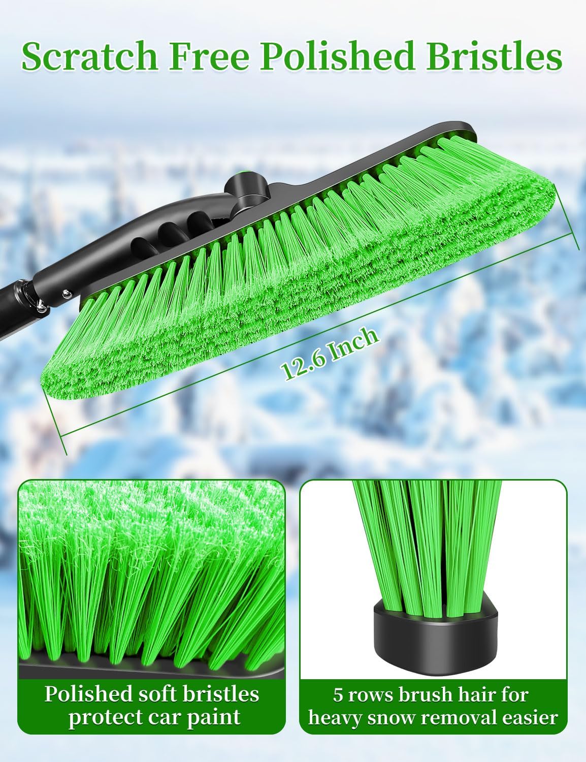 HEEYA Snow Brush for Car, Extendable Snow Brush and Ice Scraper with Foam Grip, Car Window Scraper for Snow and Ice for SUV Truck Auto RV Vehicle Windshield - Green